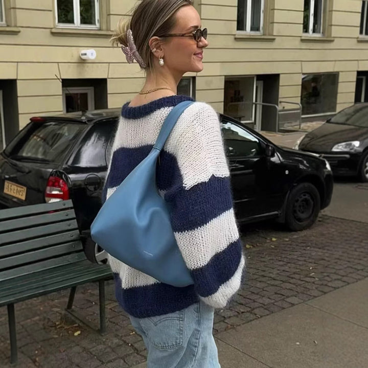 Damen Oversize-Strickpullover mit breiten Blockstreifen und Rundhalsausschnitt Echo Archiv