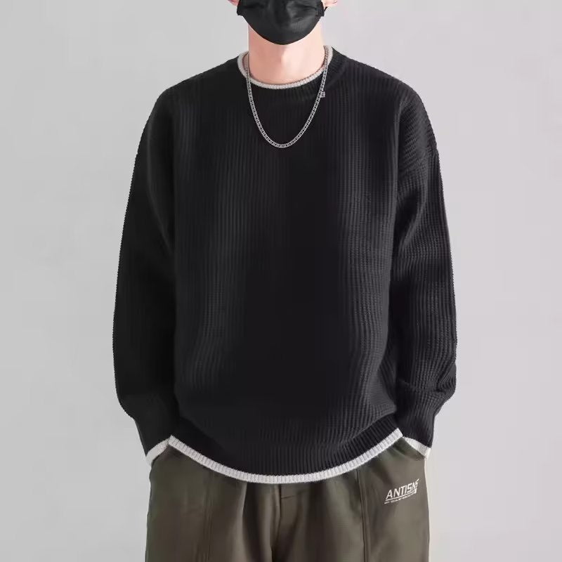 Herren Modischer Rippstrickpullover mit Rundhalsausschnitt Echoarchiv