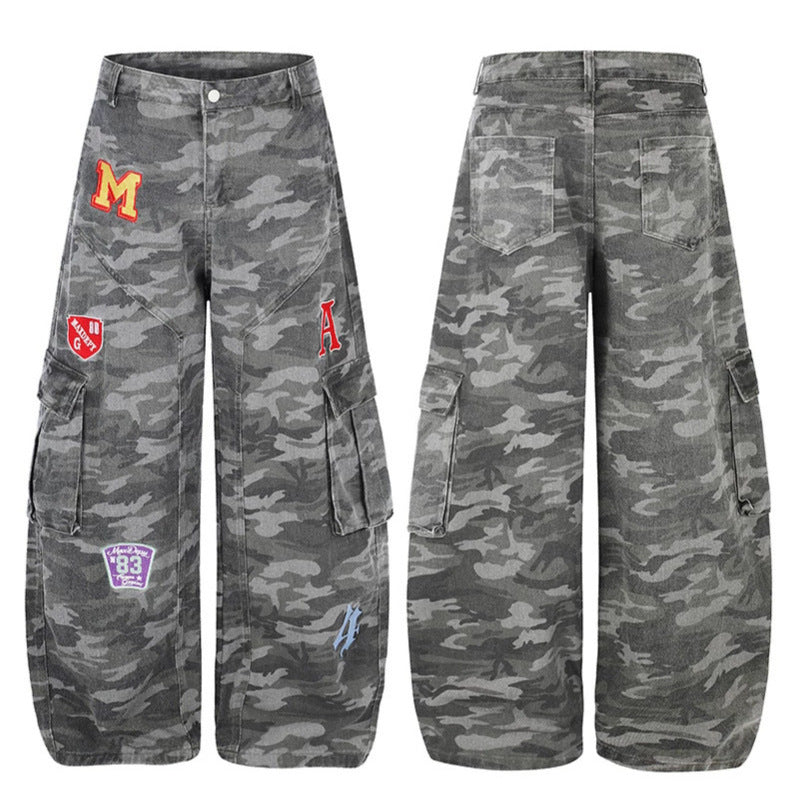 Damen Weite Cargo-Hose im Camouflage-Look mit Applikationen und Multi-Taschen Echoarchiv