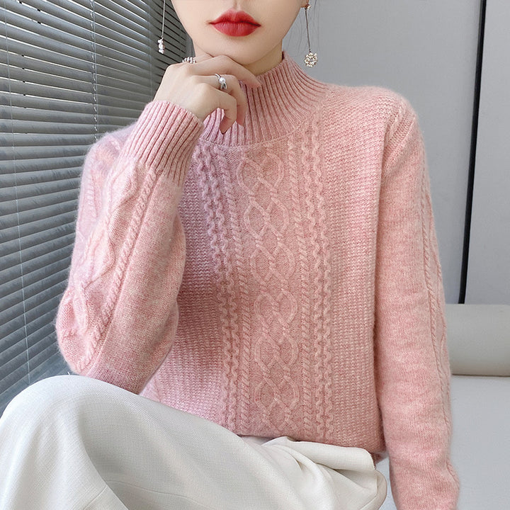Damen Weicher Zopfstrick-Mockneck-Pullover mit leichtem Mohair-Effekt Echoarchiv