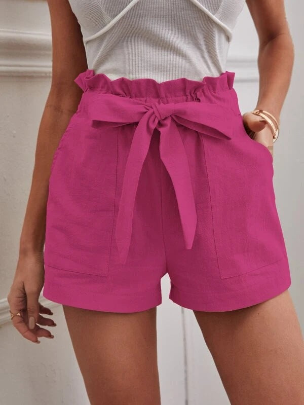 Damen elegante Shorts mit Bindegürtel und breitem Bund Echoarchiv
