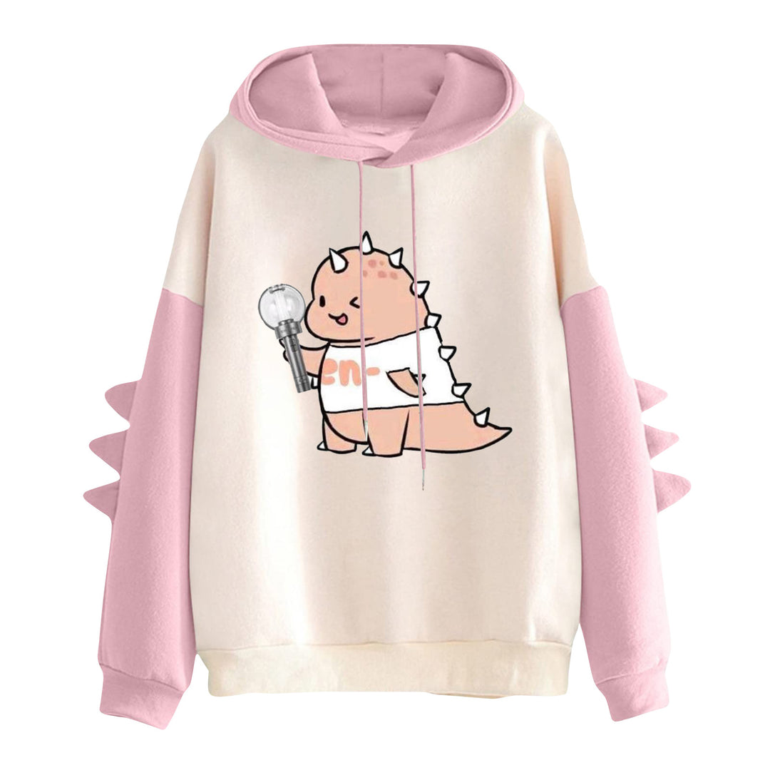 Damen Kapuzenpullover mit niedlichem Frosch-Motiv, Kängurutasche und volumigen Ärmelapplikationen – Auréline