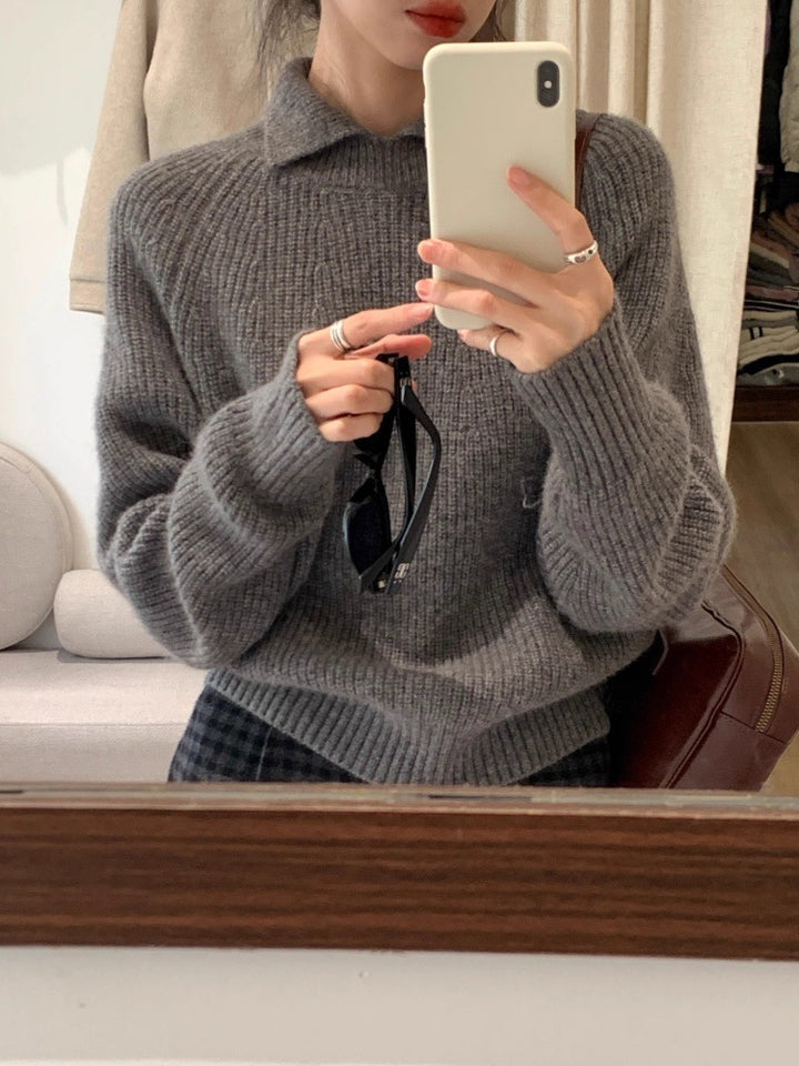 Damen Oversize-Polokragen Feinstrickpullover mit geripptem Saum und kaschmirähnlicher Haptik Echoarchiv