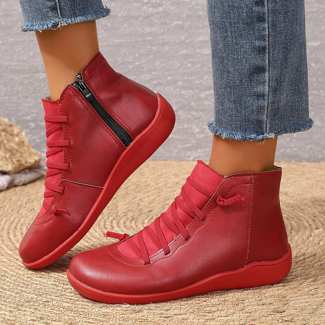 Damen nan sportliche knöchelhohe Schnürstiefelette mit seitlichem Reißverschluss und flexibler Gummisohle Echo Archiv