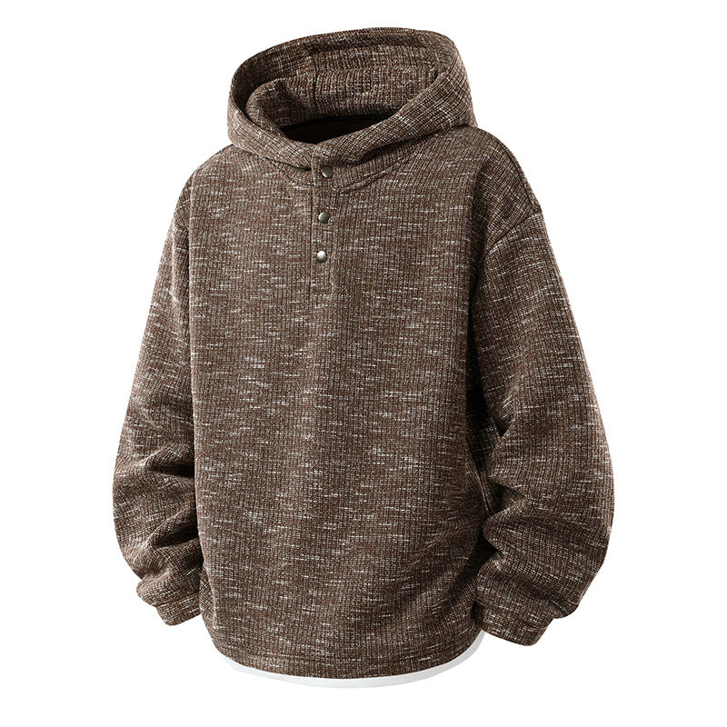 Herren Oversize Strick-Kapuzenpullover mit Druckknopf-Leiste und melierter Struktur Echo Archiv