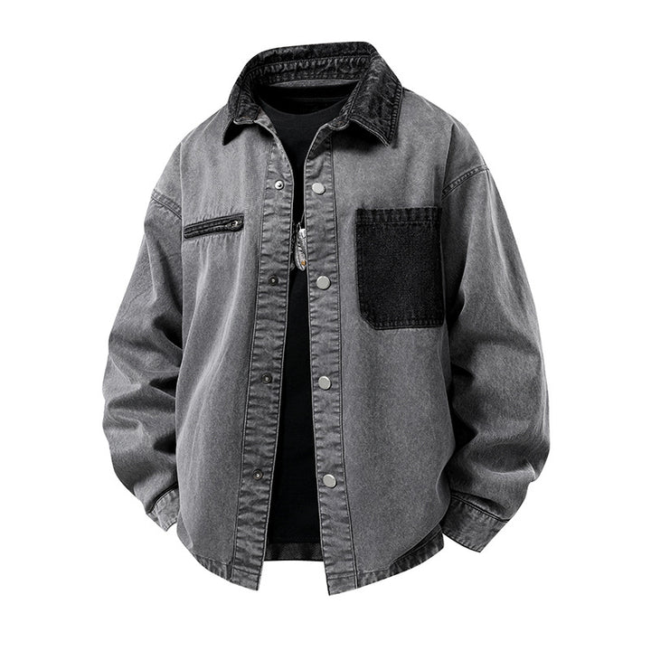 Herren Modische Denimjacke mit hohem Kragen und praktischen Taschen Echo Archiv