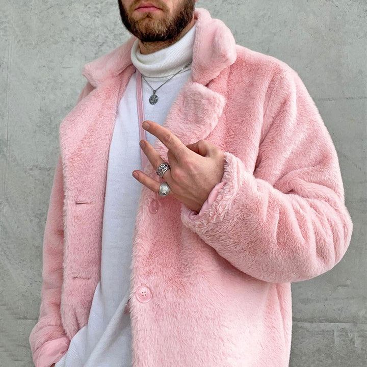 Herren kuschelige Teddy-Fleecejacke mit Hohem Kragen und Praktischen Taschen Echoarchiv
