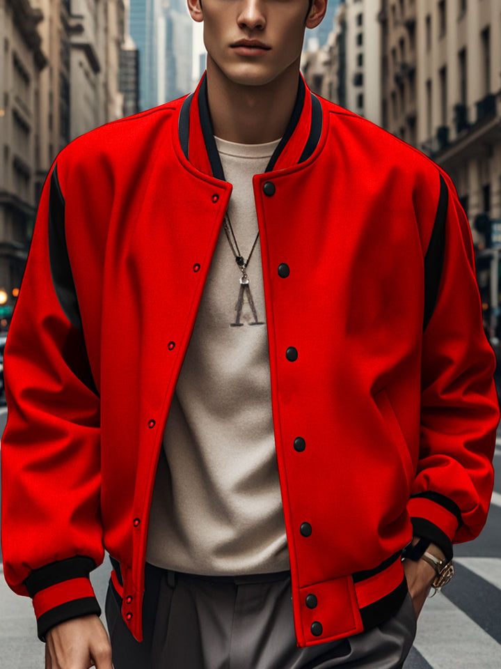 Herren nan leichte Collegejacke im Varsity-Look mit Druckknopfverschluss Rippbündchen und Kontrast-Schulterbesatz Echo Archiv