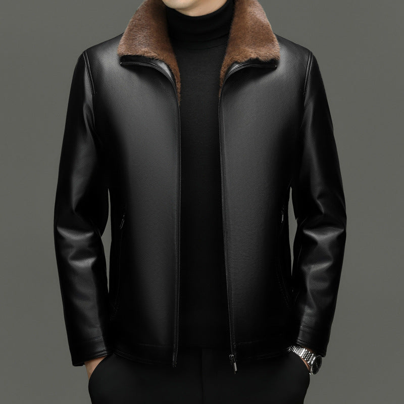 Herren Lederjacke mit wärmendem Lammfellkragen und verdecktem Reißverschluss Echo Archiv