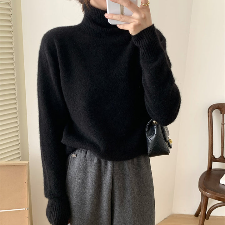 Damen Flauschiger Rollkragenpullover aus Wollmix mit gerippten Bündchen – Mavelle