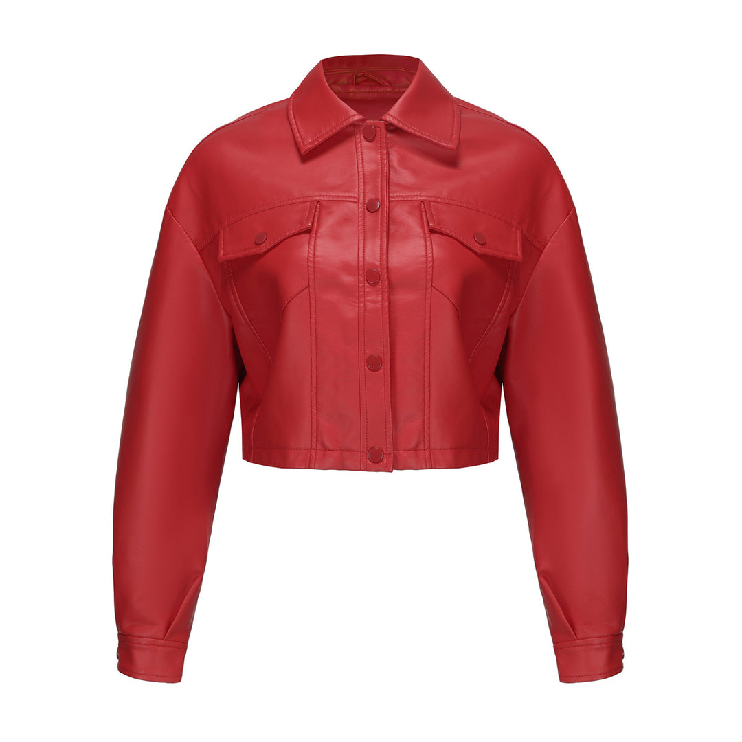 Damen nan kurze Lederjacke im Trucker-Stil mit kastiger Cropped-Passform Echo Archiv