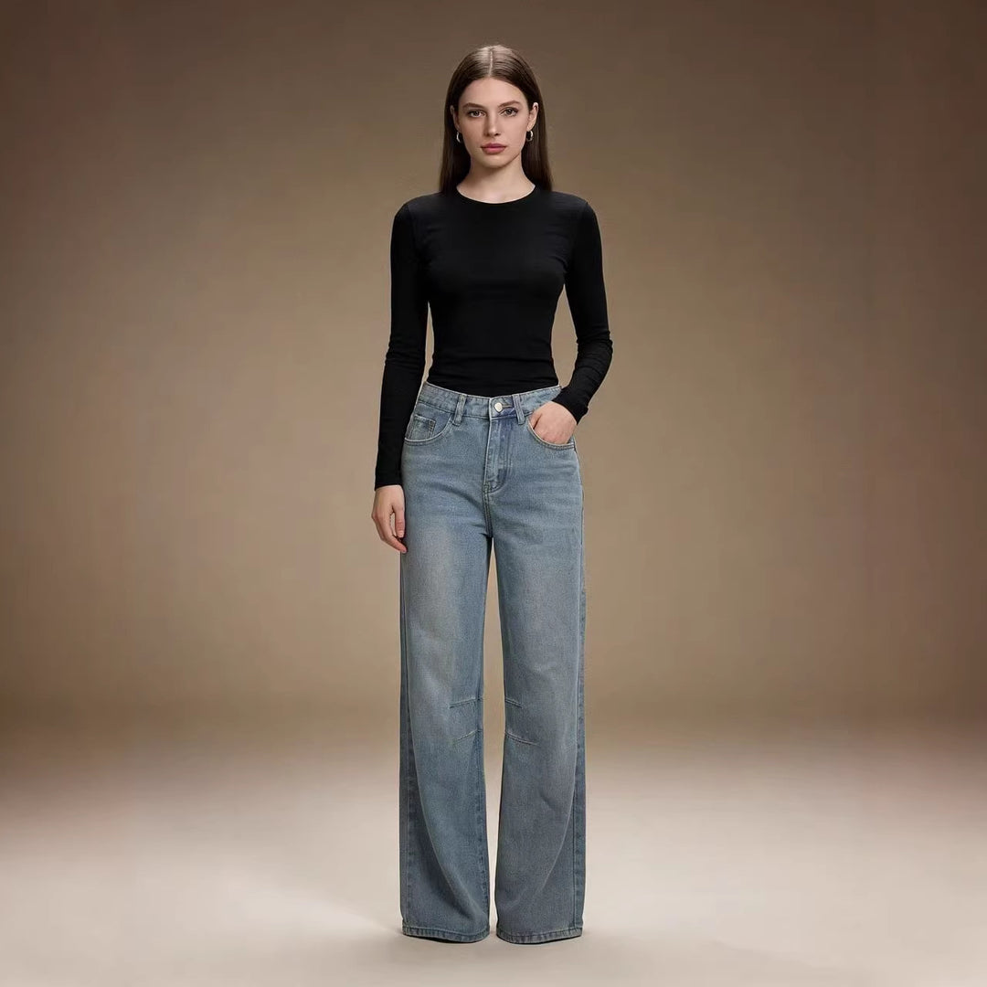 Damen nan schlichtes langarm-Feinstrickshirt mit Rundhalsausschnitt, leicht taillierter Silhouette und elastischem Tragekomfort Echo Archiv