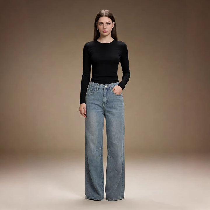 Damen nan schlichtes langarm-Feinstrickshirt mit Rundhalsausschnitt, leicht taillierter Silhouette und elastischem Tragekomfort Echo Archiv