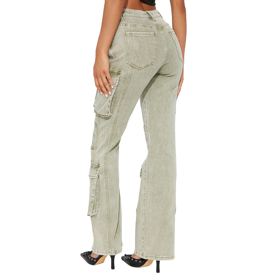 Damen High-Waist Cargo-Denimhose mit weitem Bein, Mehrfachtaschen und Used‑Details Echo Archiv