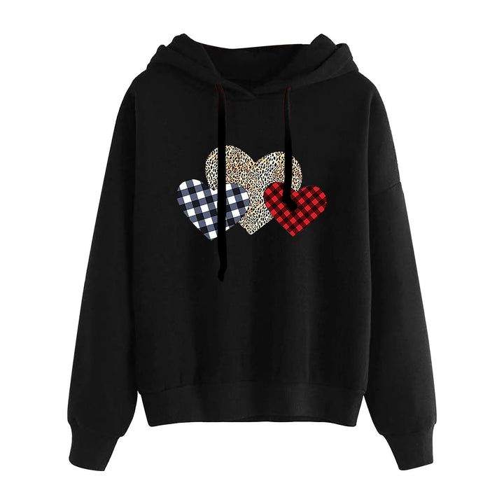 Damen lässiger Oversize Kapuzenpullover mit Herz‑und‑Pfotenprint, Kordelzug und gerippten Bündchen – Auréline