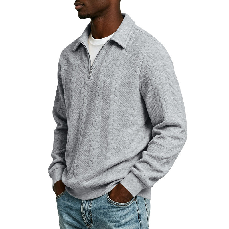 Herren Troyer-Strickpullover mit halbem Reißverschluss und Zopfmuster Echoarchiv