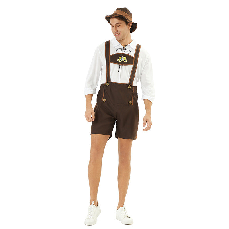 Herren nan kurze Trachtenlederhose mit verstellbaren Trägern und besticktem Brustlatz Echo Archiv
