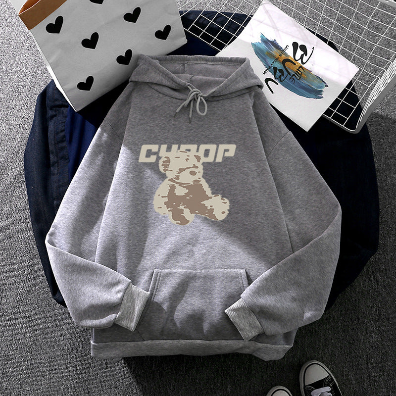 Damen Oversize-Kapuzenpullover mit Kängurutasche, vintage-inspirierter Teddy-Print und weichem French-Terry-Futter – Auréline