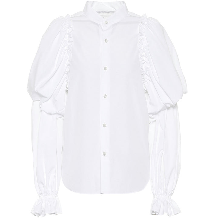 Damen Puffärmel-Bluse mit Stehkragen und Volantmanschtten – Avérine