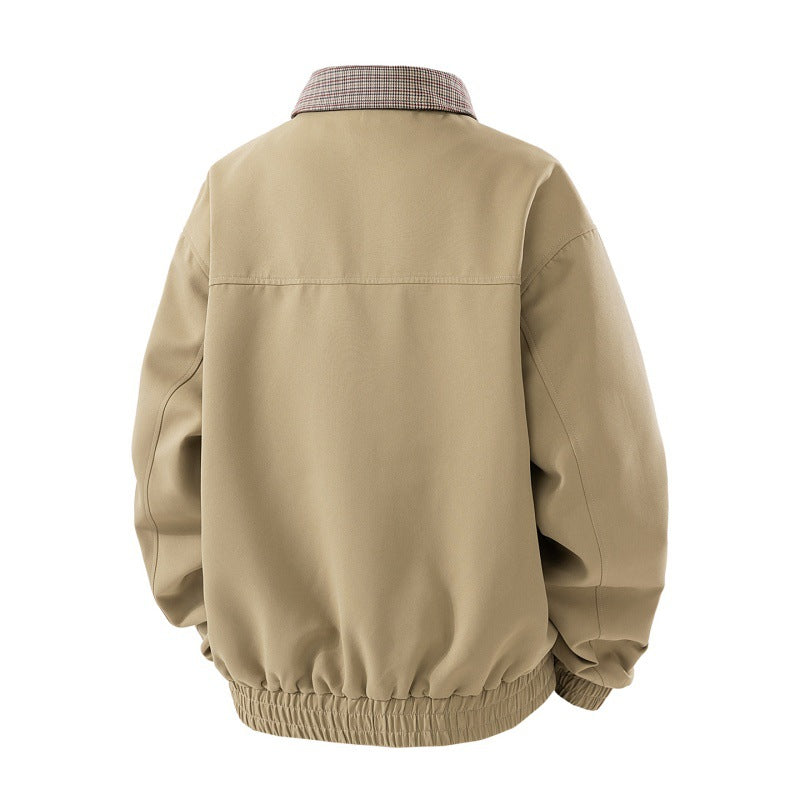 Leichte Harrington-Jacke für Herren im Wildleder-Look mit Hemdkragen, durchgehendem Reißverschluss und elastischem Saum – Taviero