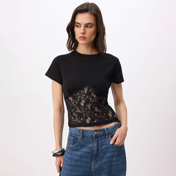 Damen Elegantes Oberteil aus Spitze und Jersey Echo Archiv