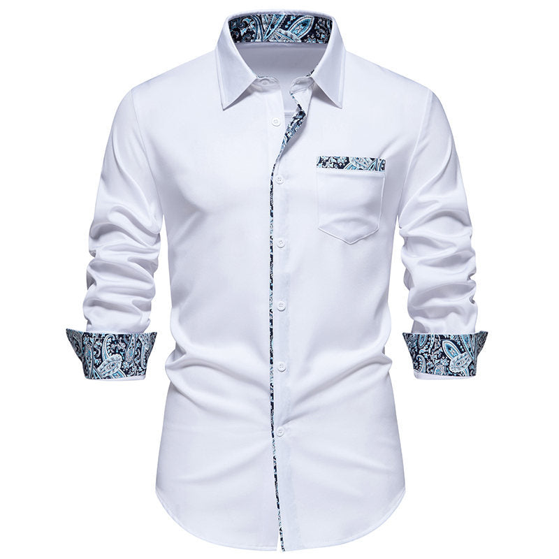 Herren Langarmhemd mit modischem Paisley-Muster an Kragen und Manschetten – Arvello