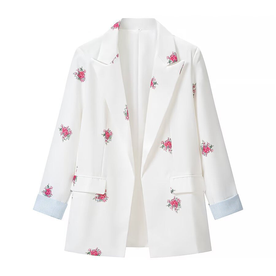 Damen Lockerer Longline-Blazer mit floralem Allover-Print und Pattentaschen Echo Archiv