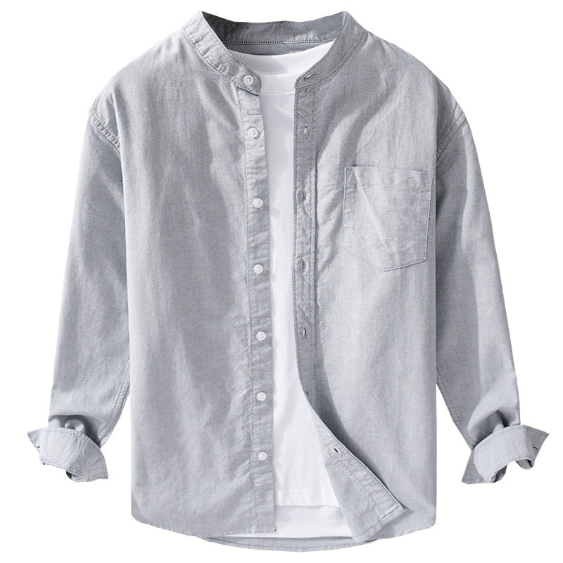 Herren Stehkragen-Overshirt aus Baumwollmix mit tonaler Brusttasche und Soft‑Touch Echoarchiv