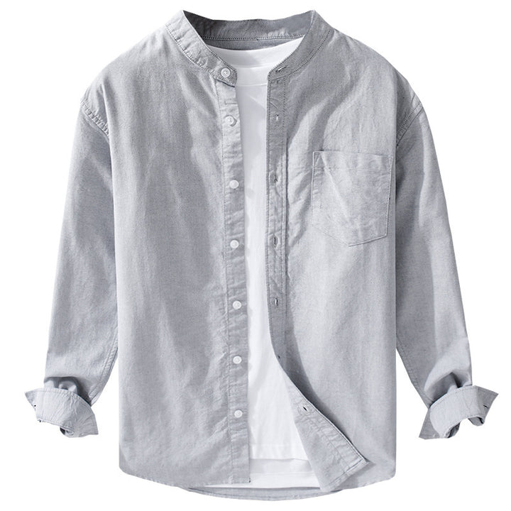 Herren Stehkragen-Overshirt aus Baumwollmix mit tonaler Brusttasche und Soft‑Touch Echoarchiv