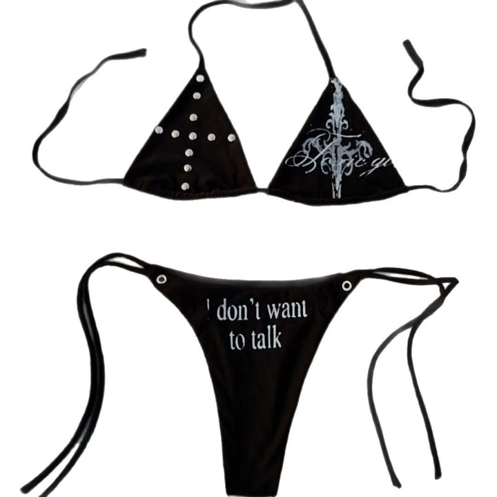 Damen Triangle-Bikini mit einzigartigem Schriftzug und Glitzerelementen Echo Archiv