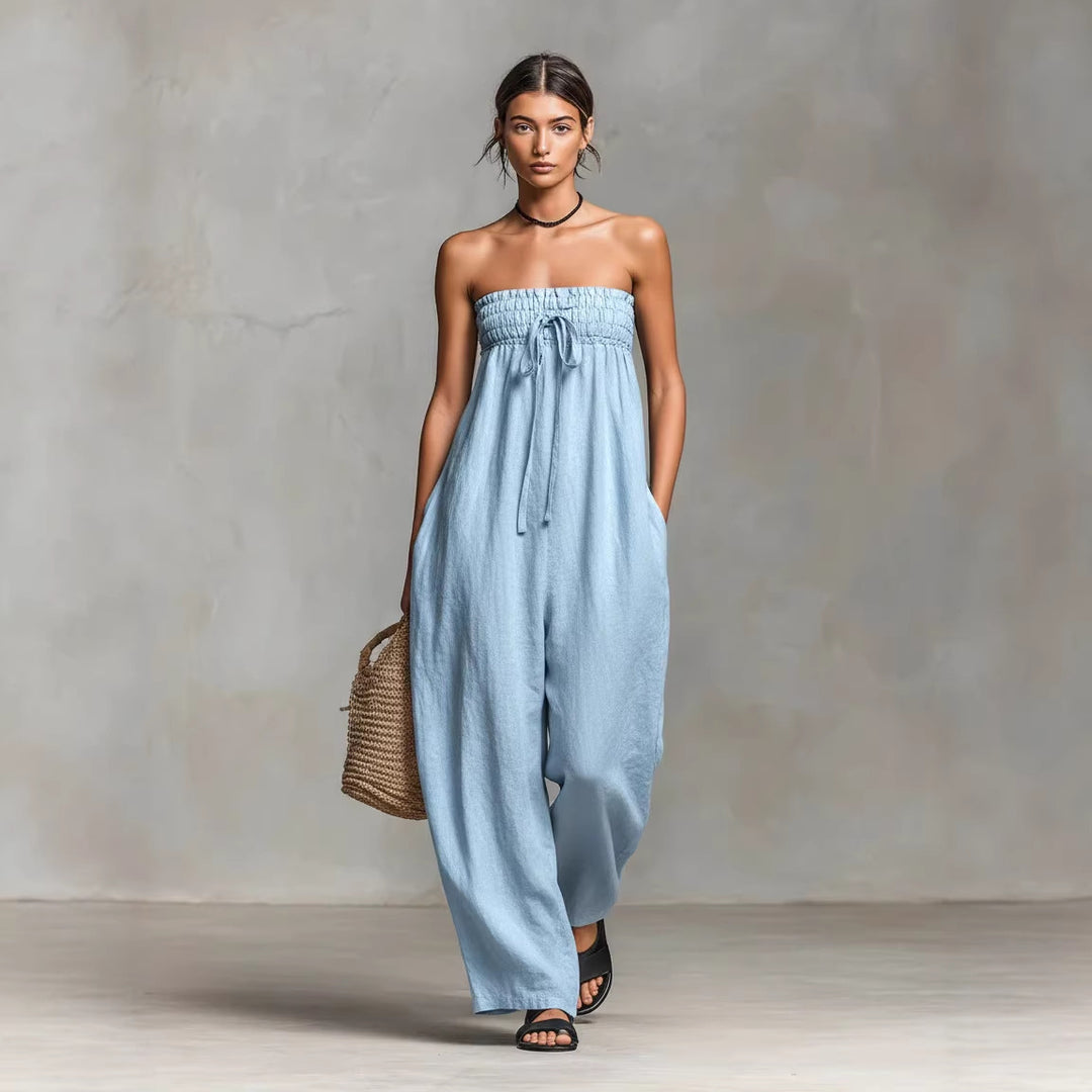 Damen Lässiges Sommer-Jumpsuit mit Raffungen und praktischen Taschen Echo Archiv