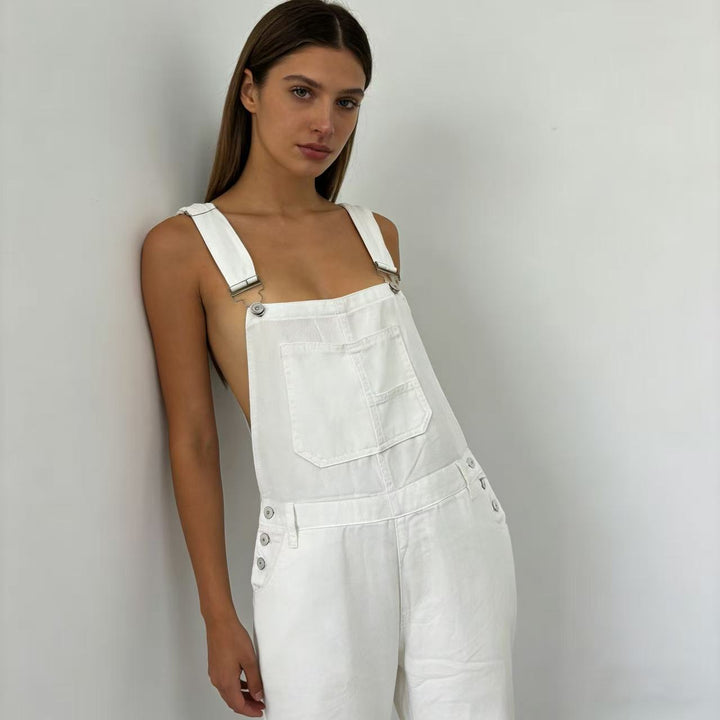 Damen nan weiche Denim-Latzhose mit weitem Bein, verstellbaren Trägern und Pattentasche Echo Archiv