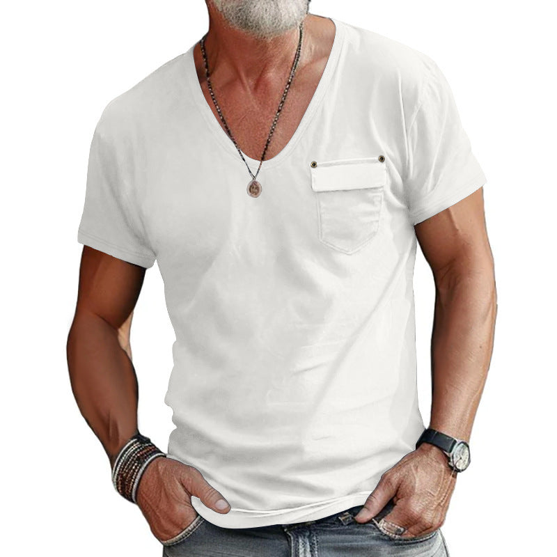 Herren Kurzarm V-Ausschnitt T-Shirt mit praktischer Brusttasche Echoarchiv