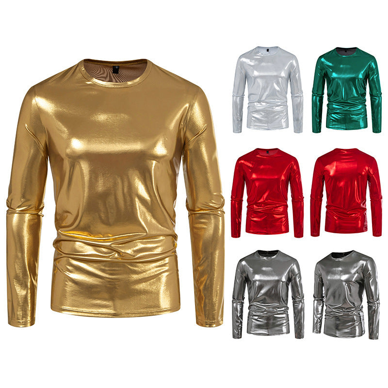 Herren stylisches Langarmshirt aus glänzendem Material Echoarchiv