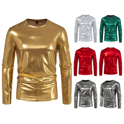 Herren stylisches Langarmshirt aus glänzendem Material Echoarchiv