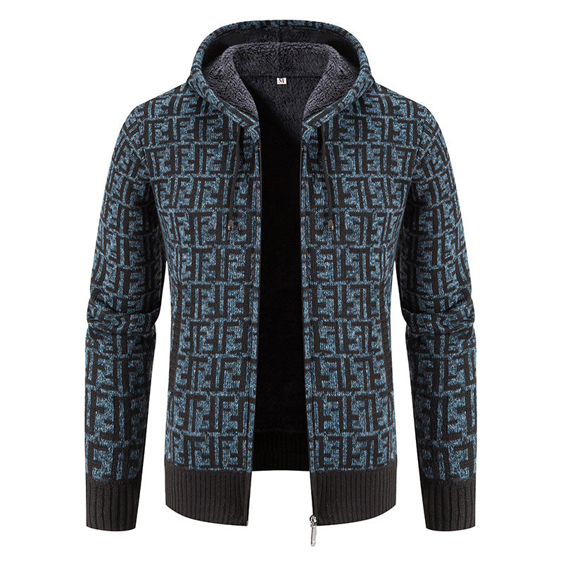 Herren Hochwertige Strickjacke mit modernem Muster und Kapuze Echoarchiv