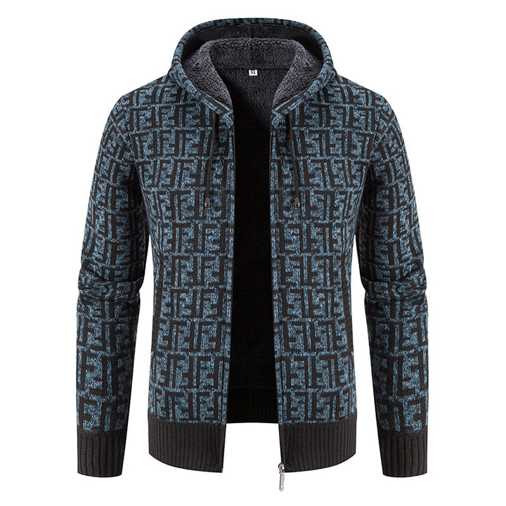 Herren Hochwertige Strickjacke mit modernem Muster und Kapuze Echoarchiv