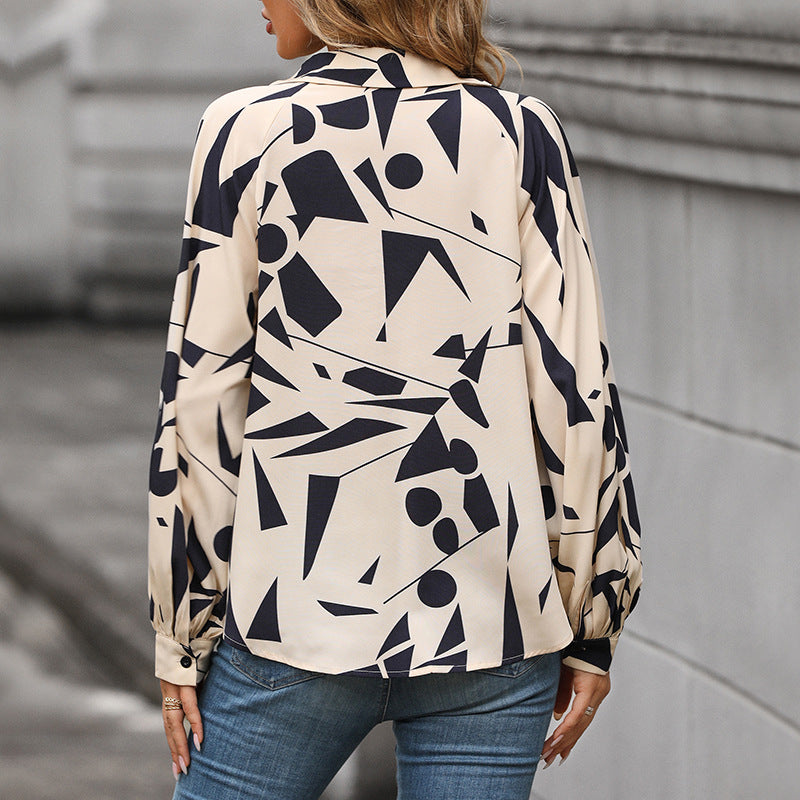 Damen Elegante Bluse mit geometrischem Muster und Ballonärmeln Echo Archiv