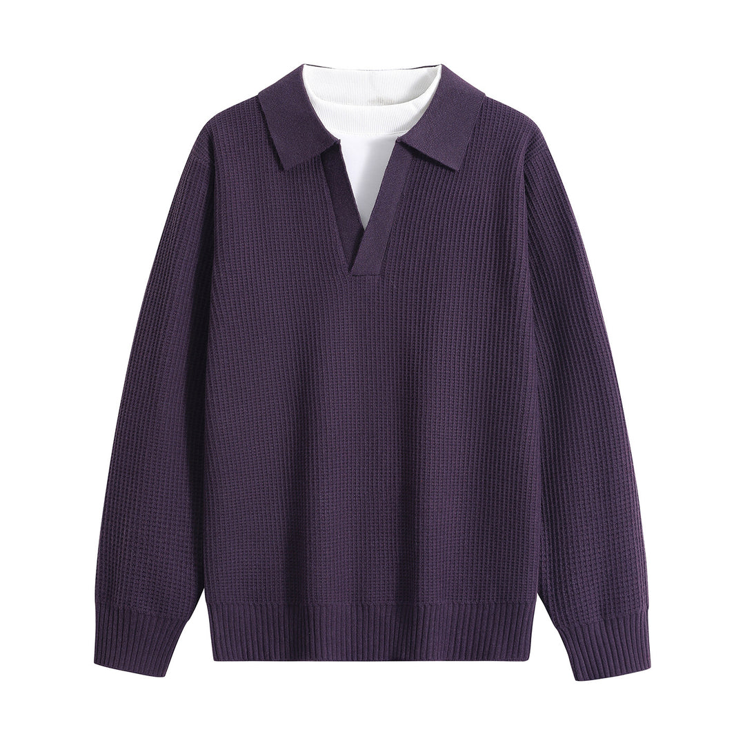 Damen Grobstruktur-Pullover mit Polokragen und V-Ausschnitt Echoarchiv