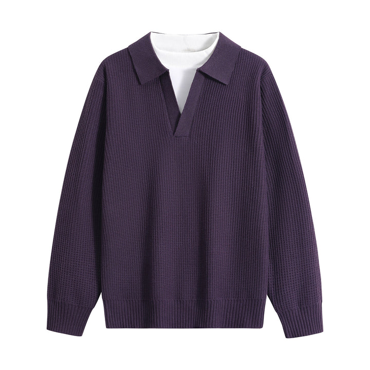 Damen Grobstruktur-Pullover mit Polokragen und V-Ausschnitt Echoarchiv