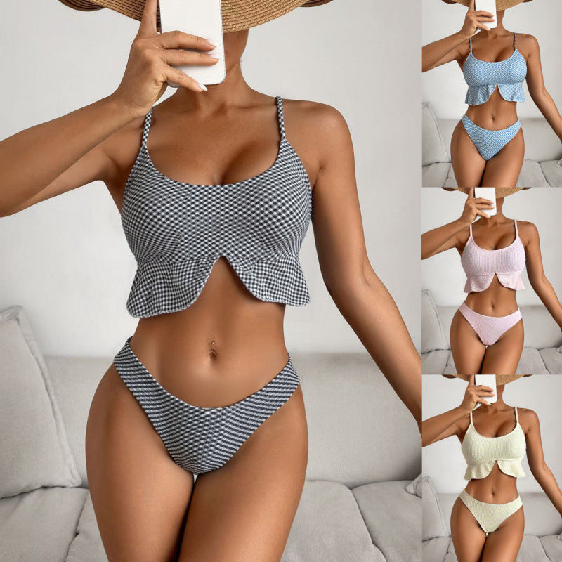 Damen Bikiniversatile mit Rüschen und Karomuster Echo Archiv