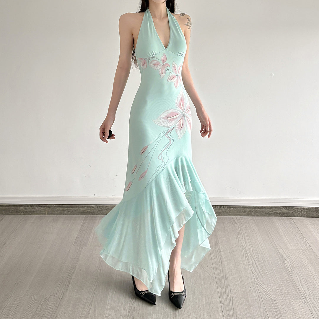 Damen Elegantes Maxikleid mit floralem Design und asymmetrischem Saum Echo Archiv