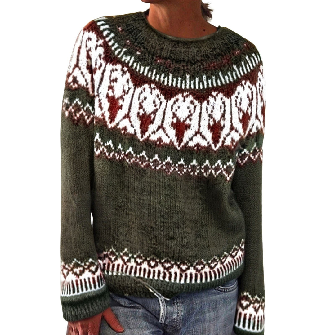 Damen nan Norwegerpullover aus Wollmix mit Rundhalsausschnitt und traditionellem Fair-Isle-Yoke Echo Archiv