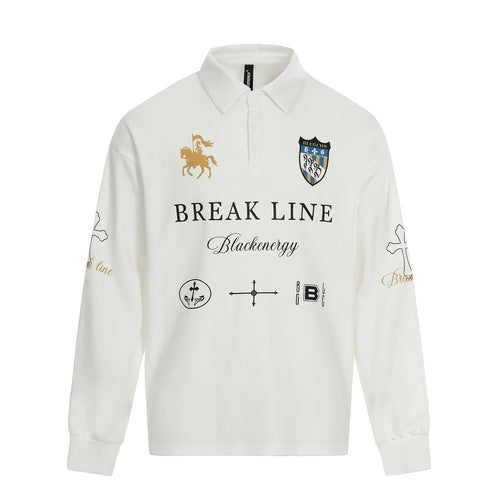 Unisex Rugby-Poloshirt mit Kentkragen, Logoprints und Oversize-Schnitt Echoarchiv