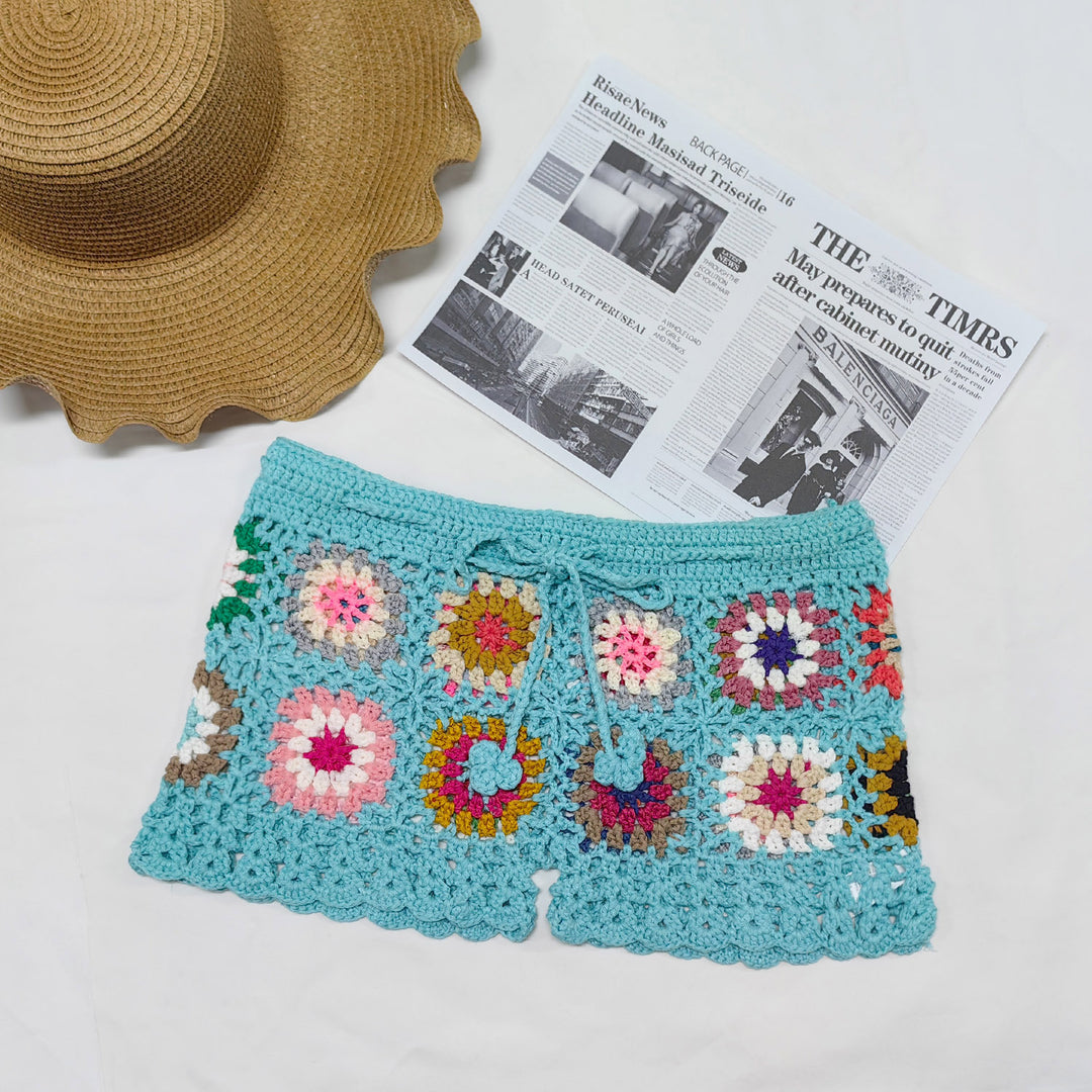 Damen Häkelshorts mit buntem Granny-Quadrat-Muster Echo Archiv