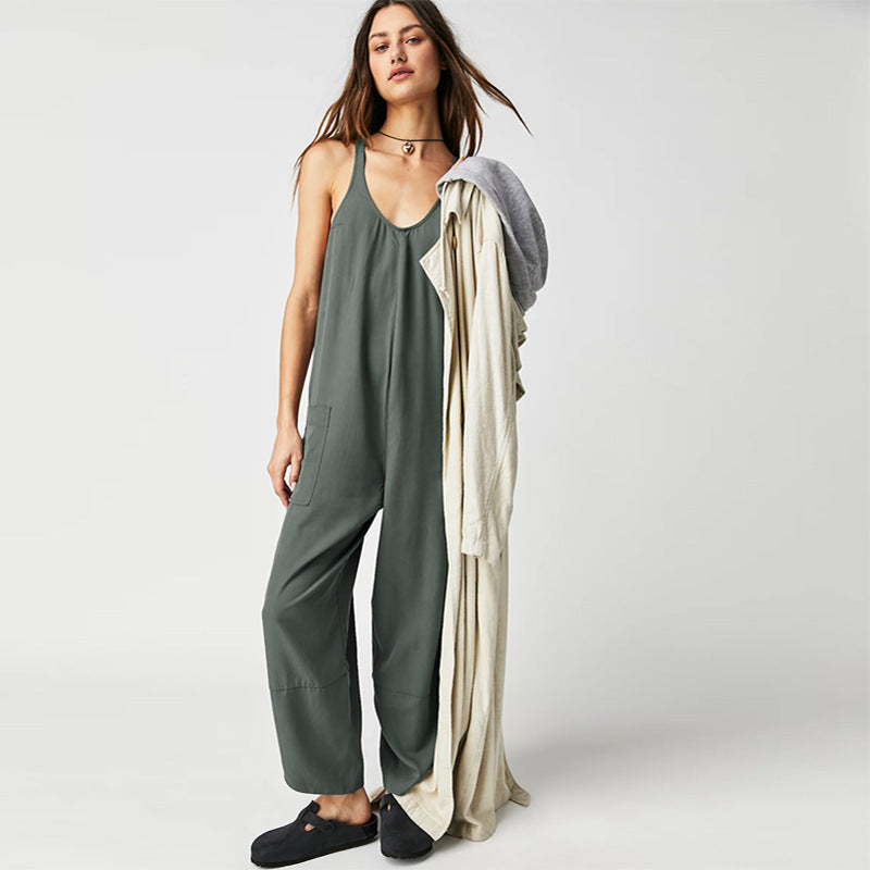 Damen Lässiger Jumpsuit mit weitem Bein und seitlichen Taschen Echo Archiv