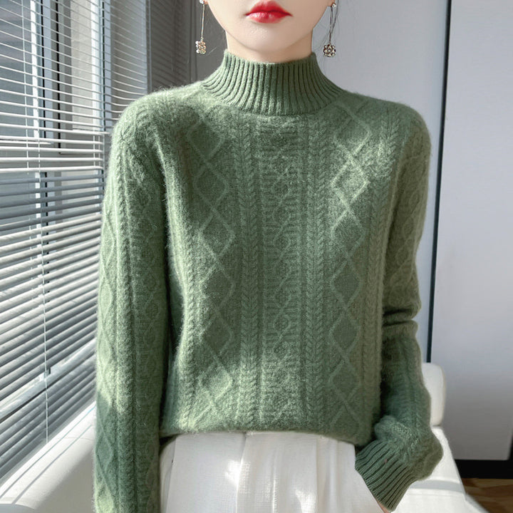 Damen Zopfmuster-Mockneckpullover mit feinem Ajour‑Detail und flauschiger Kaschmir‑Optik Echoarchiv