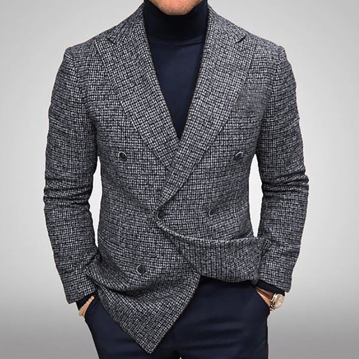 Herren eleganter Doppeltbreasted Blazer im modernen Karodessin Echoarchiv