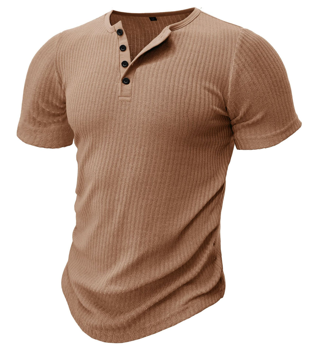 Herren Kurzarm-Henley Shirt mit strukturierter Oberfläche Echoarchiv