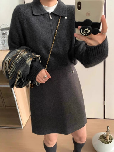 Damen Kurzzip-Polo-Pullover aus flauschigem Wollmix mit kastiger Silhouette Echoarchiv